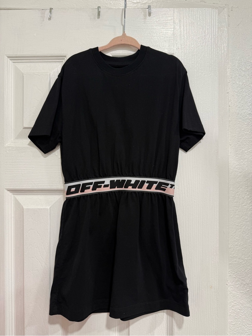 Off-White Black Logo-Waist Short Sleeve Dress